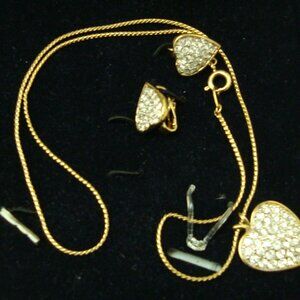 D ORLAN  HEART NECKLACE AND EARRING RHINESTONE SET